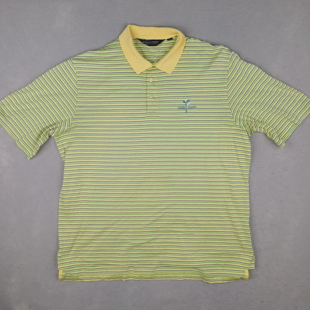 Polo Golf Ralph Lauren Polo Shirt Men's Large Yellow Pima Cotton Striped Soft